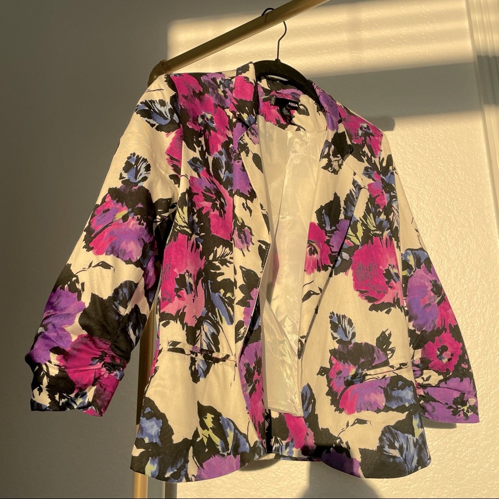 Aqua Nordstrom Floral Retro Print Blazer Jacket S